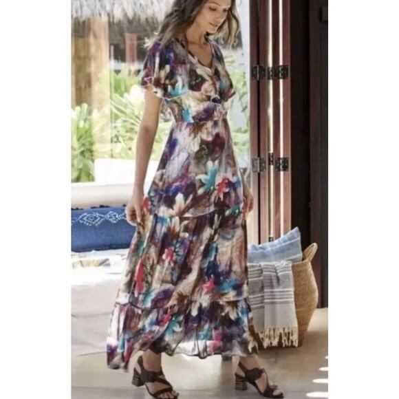 Soft Surroundings Italian Dreams Colorful Maxi Dress V-Neck EUC Sz S Boho Summer - Picture 13 of 13